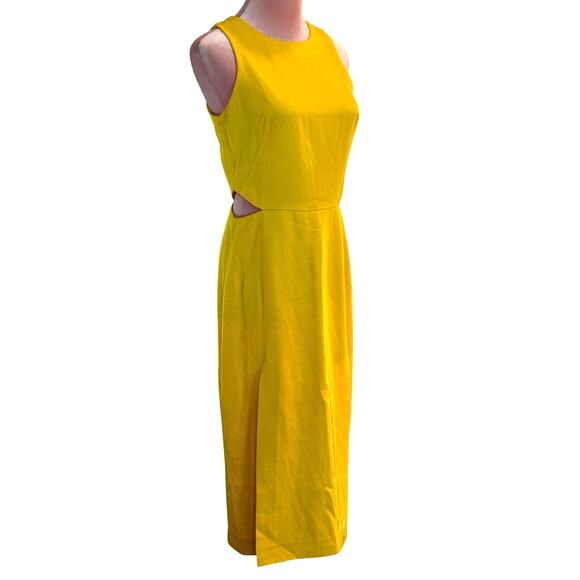 SANDRO PARIS Sleeveless Midi Dress Waist Cutout Zipper Close Yellow 1 36 US 2/4 - Picture 1 of 10